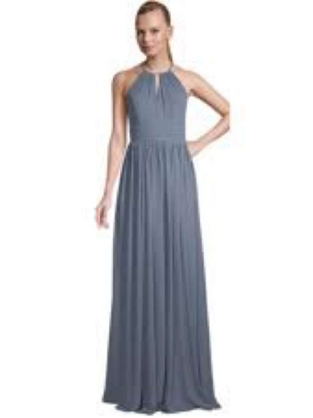 Bill Levkoff Dusty Blue Halter Maxi Gown